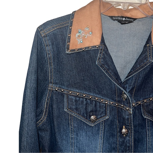 Gordon & James Blue Denim Western Jacket Studs Rhinestones Embroidered Medium - Picture 4 of 7